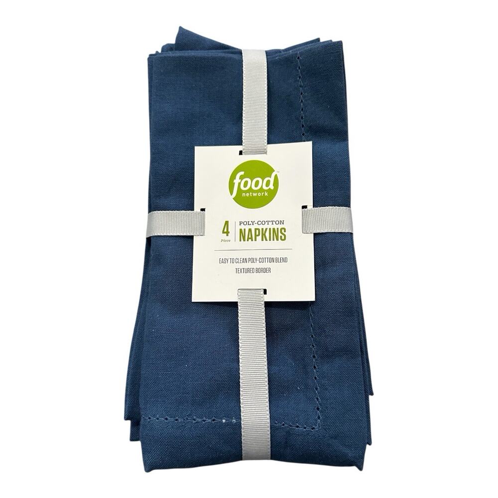 NEW Food Network Poly-Cotton Napkins Set Of 4 Blue 20" X 20" Fabric